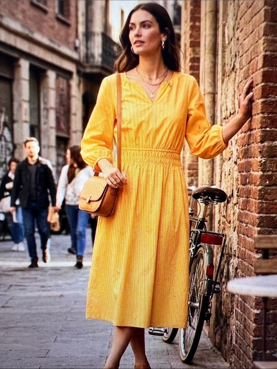 Talbots Dresses & Skirts - Talbots Bright Marigold V-Neck Smocked-Waist Midi Dress